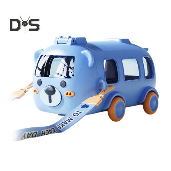 

500 мл мультяшный автобус стакан для воды с трубочкой BPA без поильника герметичный уплотнитель легко чистящийся устойчивый к укусам силиконовый мундштук контейнер для питья для дома 500ML синий