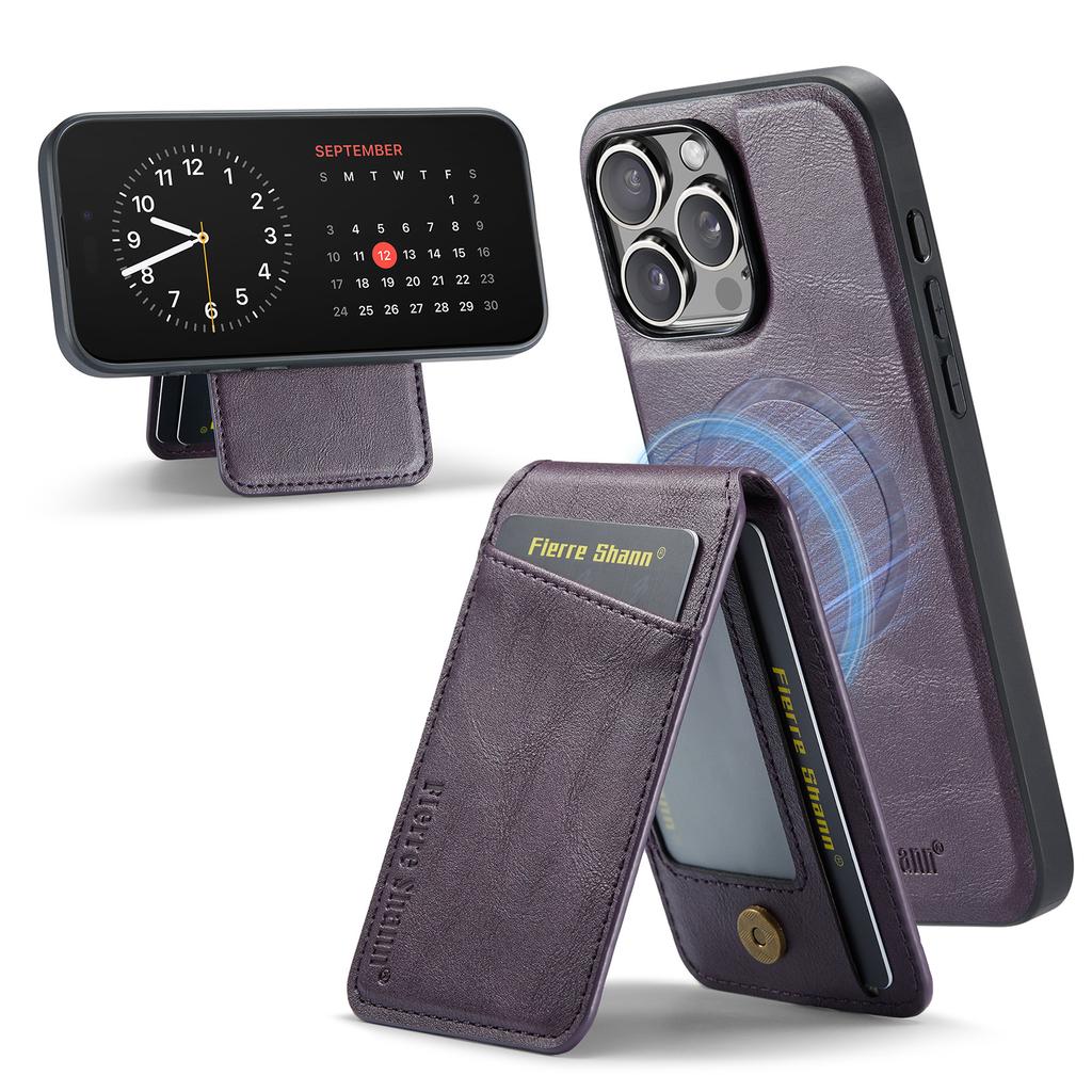 FIERRE SHANN 025 Style For iPhone 16 Pro Case Leather+TPU Detachable Card Slots Phone Cover