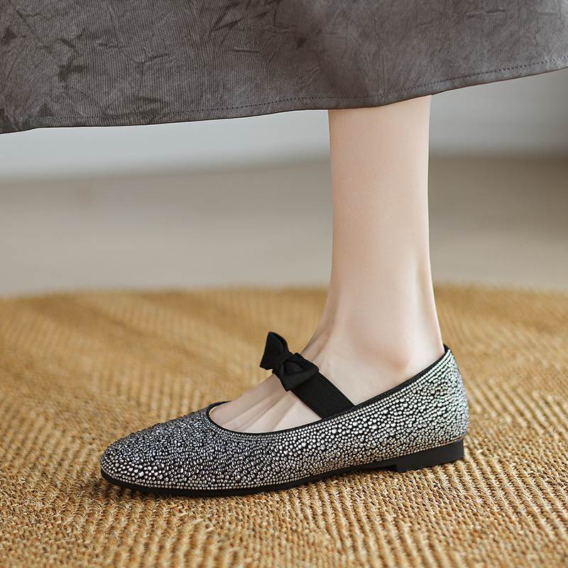 Krazing Pot crystal beading Fashion Spring Size 42 41 Low Heels Women round Toe Shoes Ballet Dance Shallow Flats