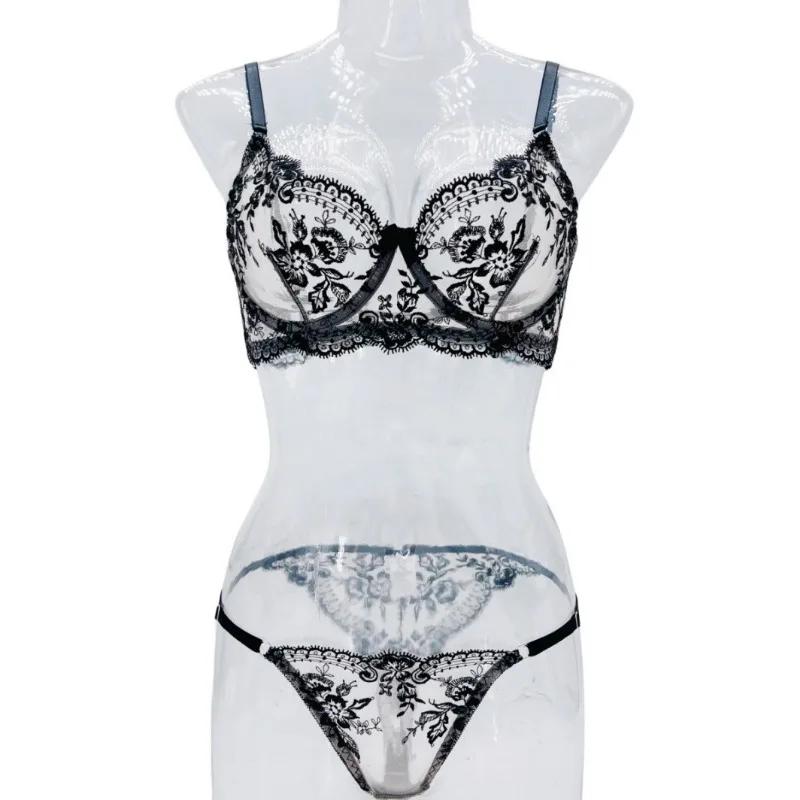 Flower Embroidery Perspective Mesh  Sexy Comfortable  Simple And Generous Lingerie Set Sexy Lingerie  Sexy Costume