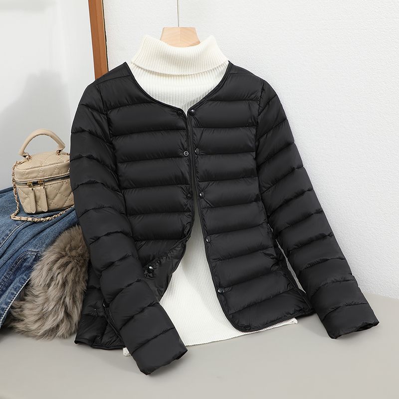 Autumn and Winter Light Cotton Clothes Women's Short Versatile Inner Wear Warm Clothes Liner Round Neck Close-fitting Cotton-padded Clothes