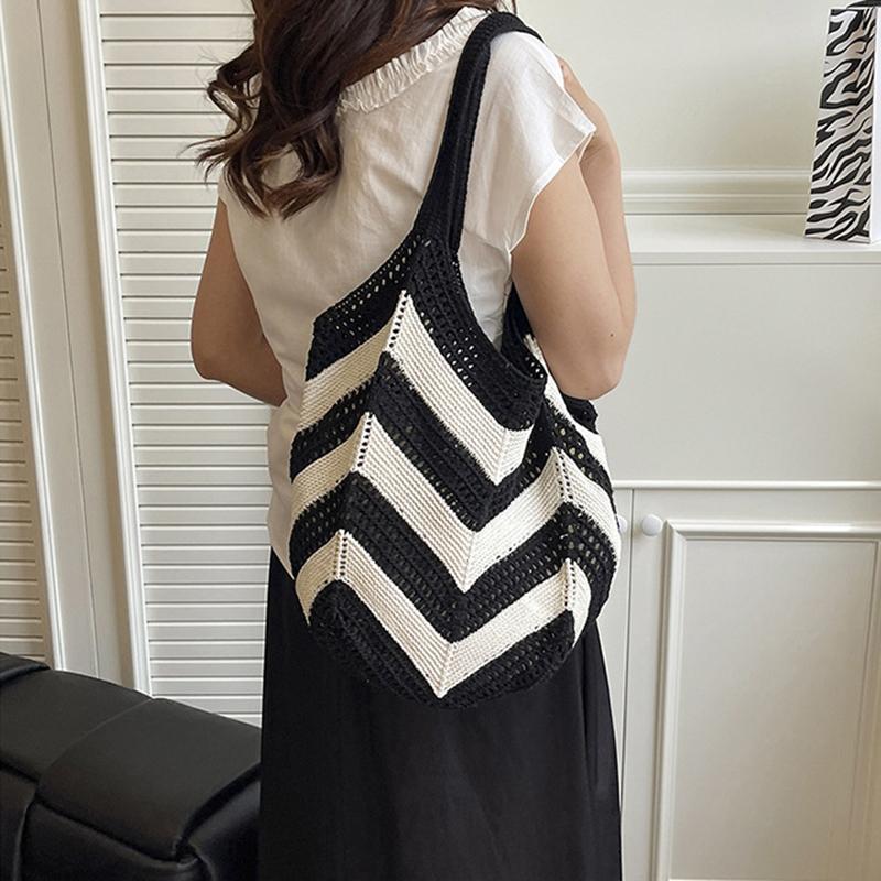 Women's Roomy Woven Net Backpack, Perfect for Summer Vacations, Casual Knitted Hollow-out Shoulder Bag KTB
