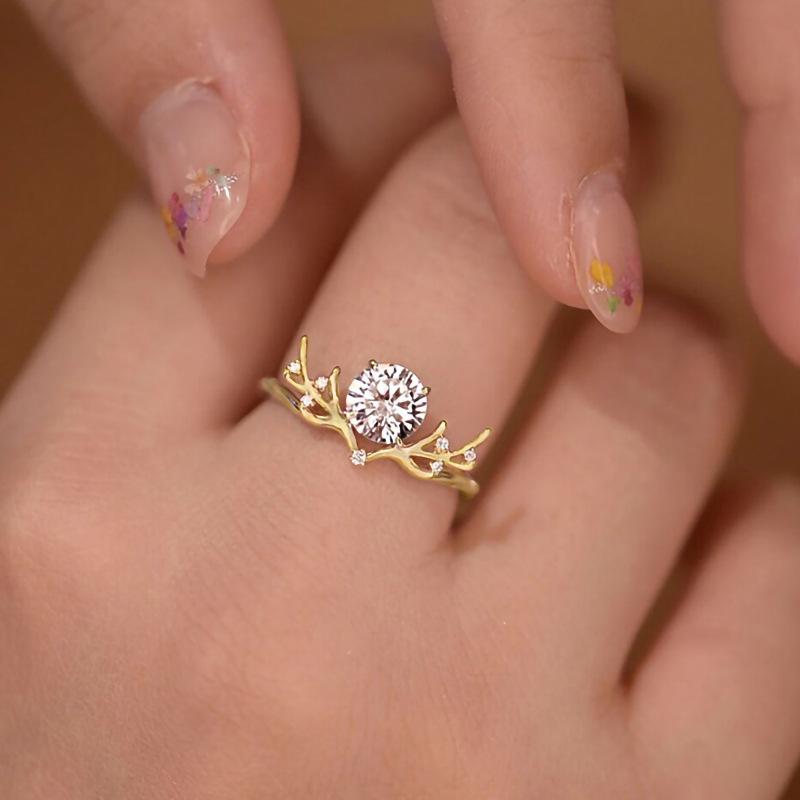 Cao Shi Exquisite Antler Zircon Ring & Light Luxury Trendy Earrings for Women - Christmas Style