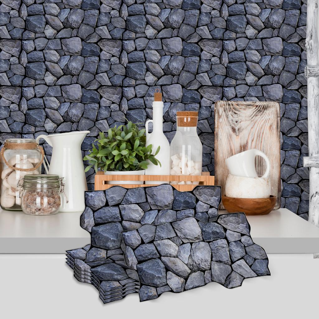 Green Pebble Special-Shaped Retro Tile Sticker, Kitchen And Living Room Self-Adhesive Waterproof Pvc Wall Sticker