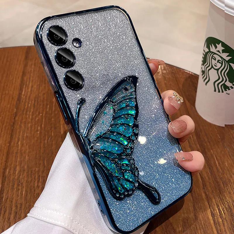 Quicksand Butterfly Glitter Case For Samsung Galaxy A55 A34 A14 A15 A35 A25 A54 S23 Plus S24 FE S25 Ultra Shockproof Cover