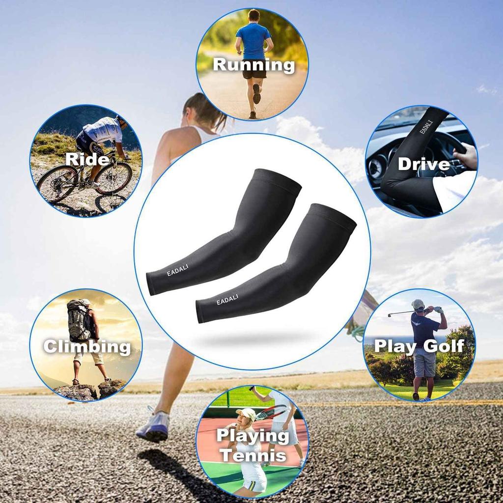 Eadali Arm UPF UV Sun Protection for Sports Summer Black Covers, Cooling, Sweat-Wicking, Quick-Drying, Non-Slip, 50+ Protection, Activities,