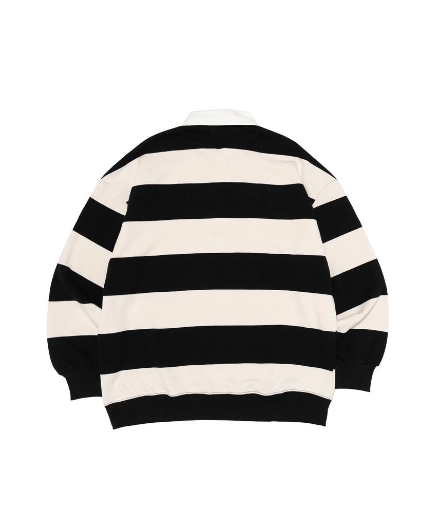 TAILOR STUDIO [Fleece-Lined/Non-Fleece-Lined] Oxford Stripe Authentic Logo Polo Sweatshirt (Black)