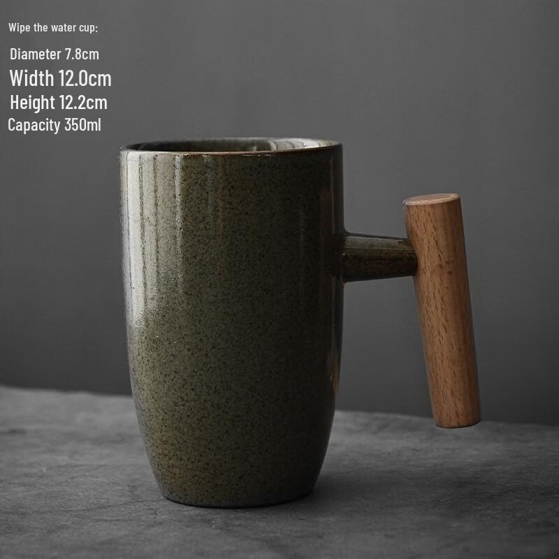 

Japanese Style Kiln-Glazed Ceramic Coffee Mug with Wooden Handle