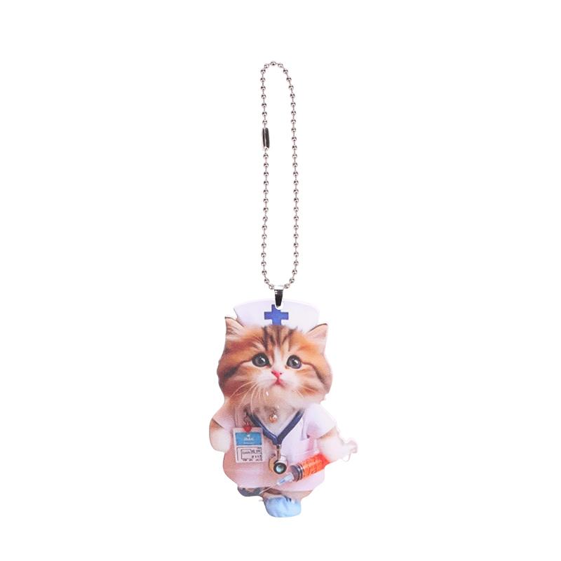 Cartoon 2D Cat Christmas Pendant Cute Animal Acrylic Auto Rearview Mirror Ornament Christmas Ornaments Pendant Decor Gift