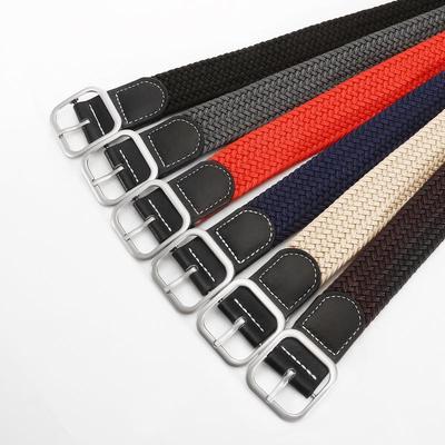 Korean Style Unisex Elastic Woven Pin Buckle Leather Belt - No Punching, Versatile Casual Waistband for Men's Canvas Pants