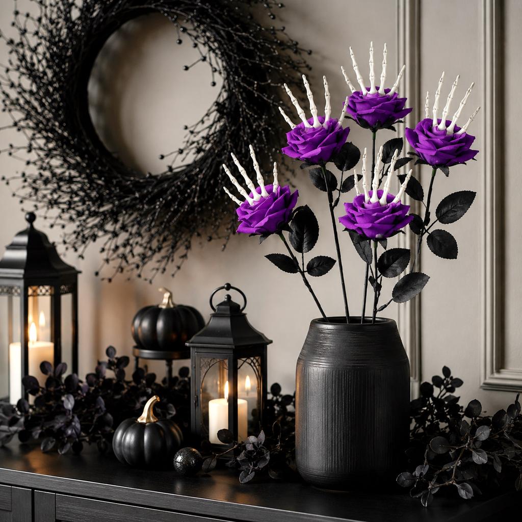 Halloween Devil's Hand Artificial Rose Stems for Party Decorations - 5 Pack