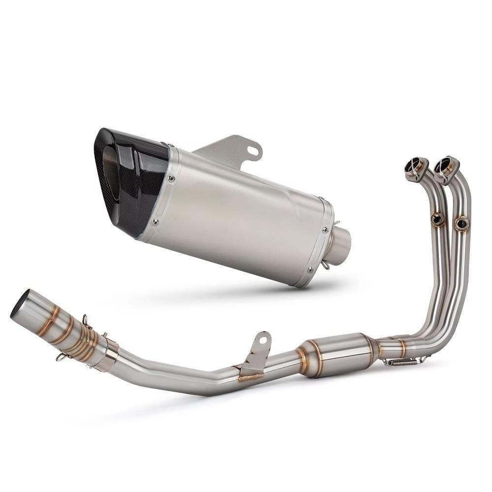 Compatible with CFMOTO 450MT: Front, Mid-Section, M12 Stepped Carbon Tip Rear Motorcycle Exhaust Pipe Mod 51MM.