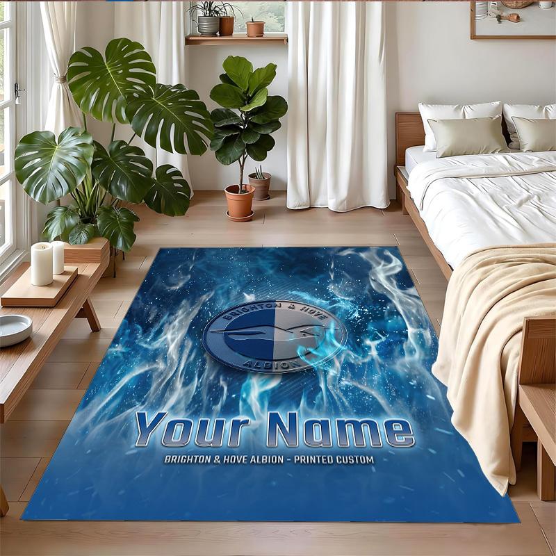Crystal Velvet Rug Custom Name Text, Soft Non Slip Floor Mat Home DecorBrighton & Hove Albion Football