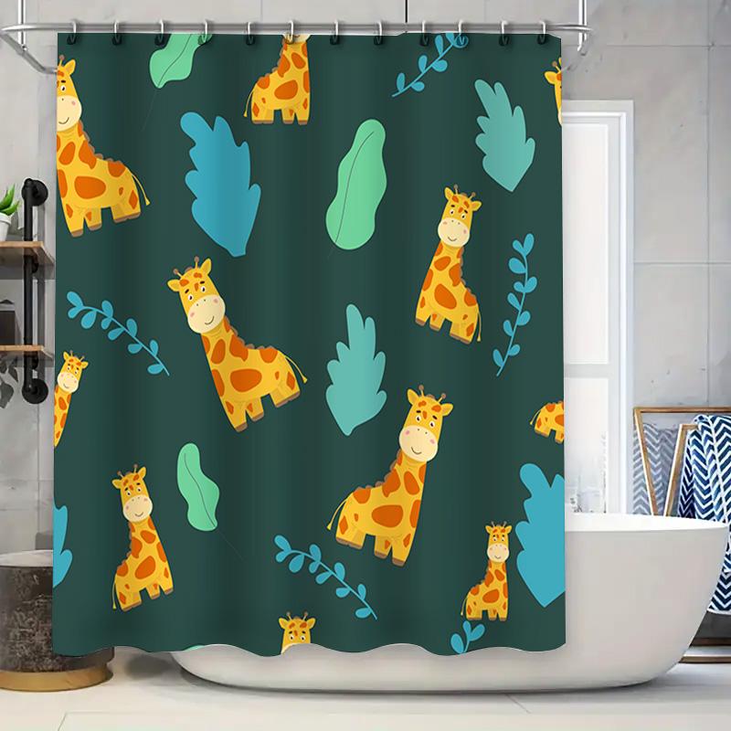 

Bright Giraffe Printed Waterproof Shower Curtain For Bathroom Decor Dark Green Color With Leaves Pattern Polyester Fabric Size: W60H190(CM)-1 Pcs