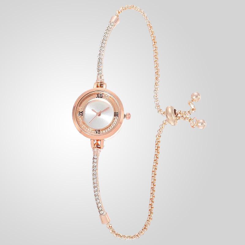 Elegant Petite Quicksand Water Diamond Bracelet Watch with Bangle, Perfect for College Students