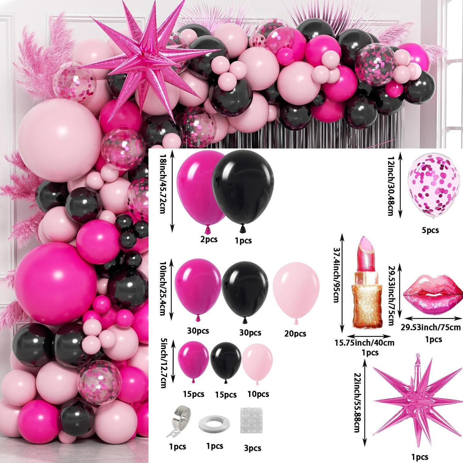 136pcs Valentine s Day Pink and Black Theme Birthday Balloon Set, Suitable for Birthday, Valentine s Day, Engagement Decoration Other