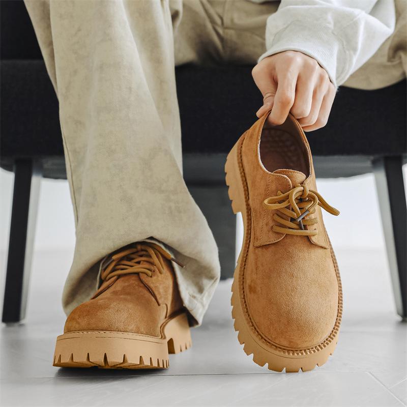 Men's Vintage Low-Top Derby Shoes, Autumn/Winter 2024 Martin Boots, Thick Sole, Versatile Style (Model: 66502-J)