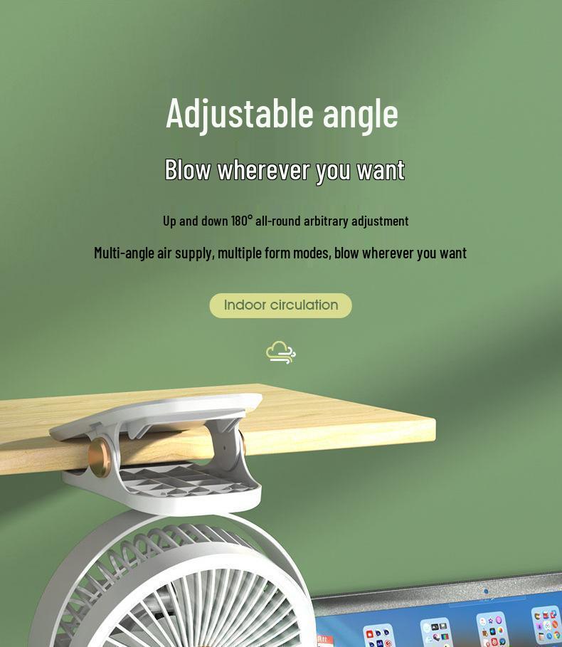 USB Rechargeable Portable Clip-On Desk Fan for Dorms