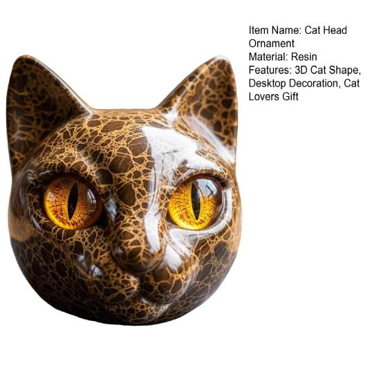 Realistic Cat Head Sculpture Hand-Carved Cat Head Statue Figurine Home