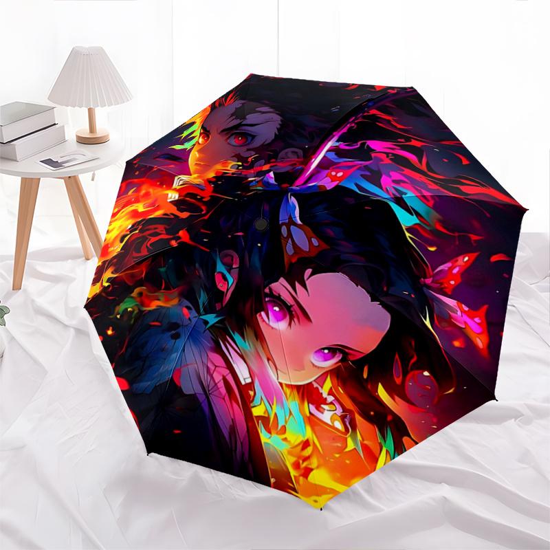 

1pc Flaming Anime Characters Pattern Umbrella, Fashionable, Personalized, High-Value Folding Umbrella, a Must-Have for Summer, 8-Rib Durable Iron Fram