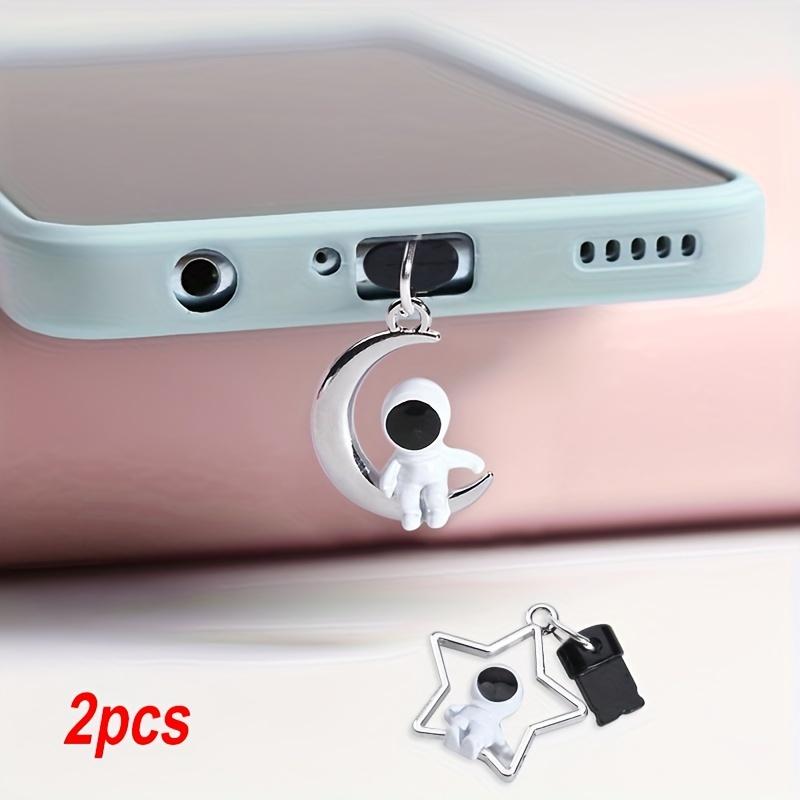 2 pièces Bouchon anti-poussière pour téléphone portable DIY Stéréo Astronaute Étoile Lune Pendentif Téléphone portable, Décorations de téléphone portable