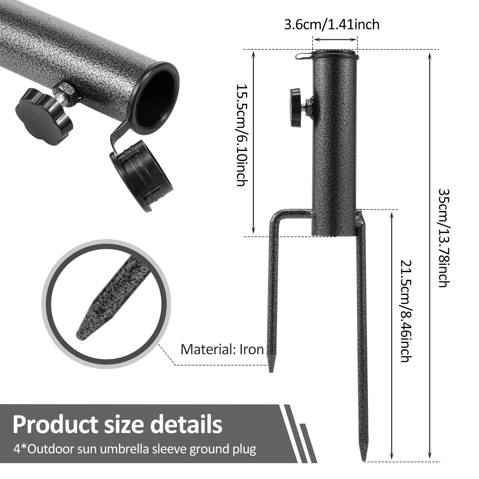 4Pcs Stake Parasol Stand Iron Spike Beach Umbrella Holder With Two Fork Adjustable Spike Parasol Holder for Outdoor Beach Lawn