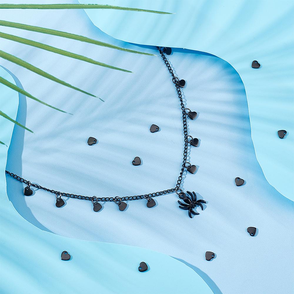 40Pcs 304 Stainless Steel Charms Stamping Blank Tag Heart Electrophoresis Black 5x6x1mm Hole: 1mm