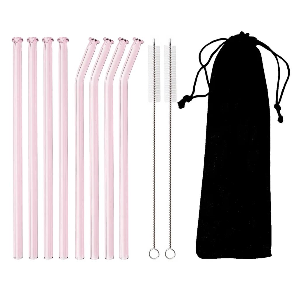 11Pcs Glass Straw Reusable Drinking Straw Borosilicate Glass Tube Straws for Drinks Cocktail with Cleaning Brush Bar Accessories