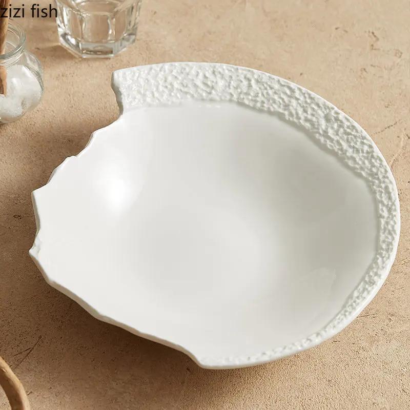 Ceramic Bowl Creative Rock Texture Irregular Bowl Thick Soup Bowl Salad Bowls Dessert Bowls Pasta Bowls Solid Color Tableware