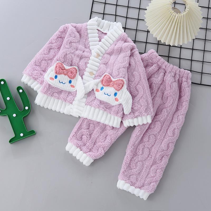 2025 Neuer Stil Kinder Verdickter Samt Pyjama: Warmes Korallenfleece zweiteiliges Set für Jungen & Mädchen