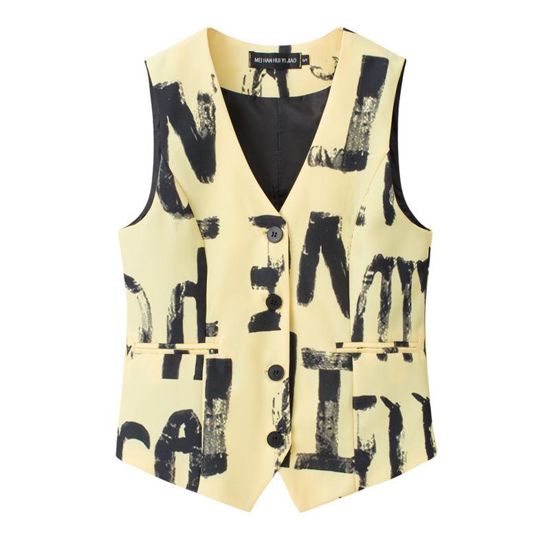 Women Suit Vest Sleeveless Single-Breasted Button Waistcoat Casual Office Short Outerwear Layering Tank Gilet