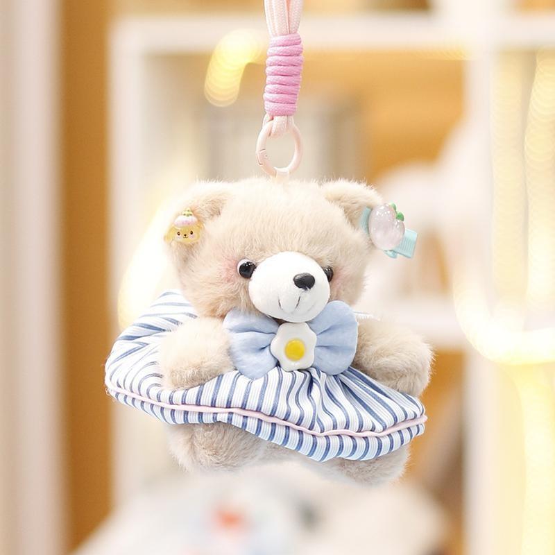 Cute Teddy Bear Plush Stuffed Animal With Pp Cotton Fill Keychain Gift For Girls