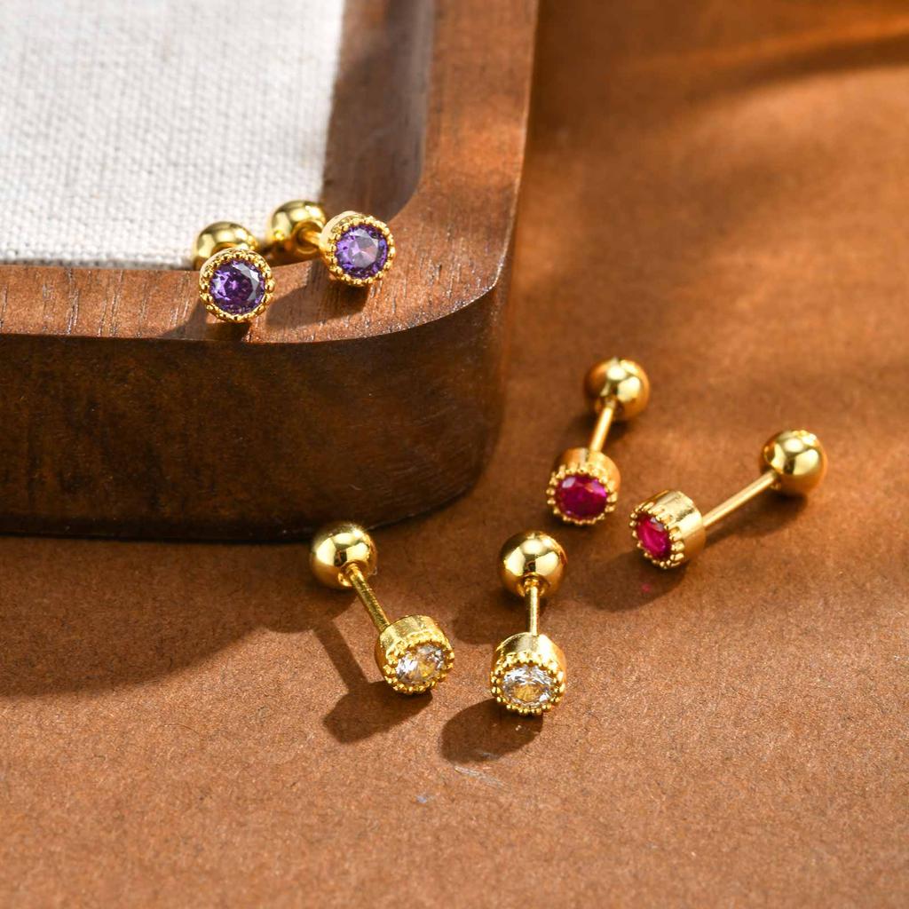 Stainless Steel Multicolor Cubic Zirconia Stud Earrings for Women Girls, Tiny Piercing Cartilage Helix Earrings Fashion Jewelry