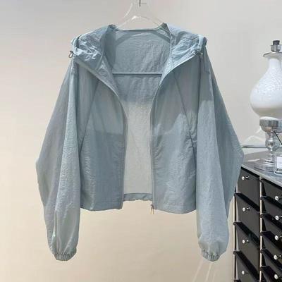 Giacca a vento estiva da donna con cappuccio e protezione solare, casual con cerniera, leggera