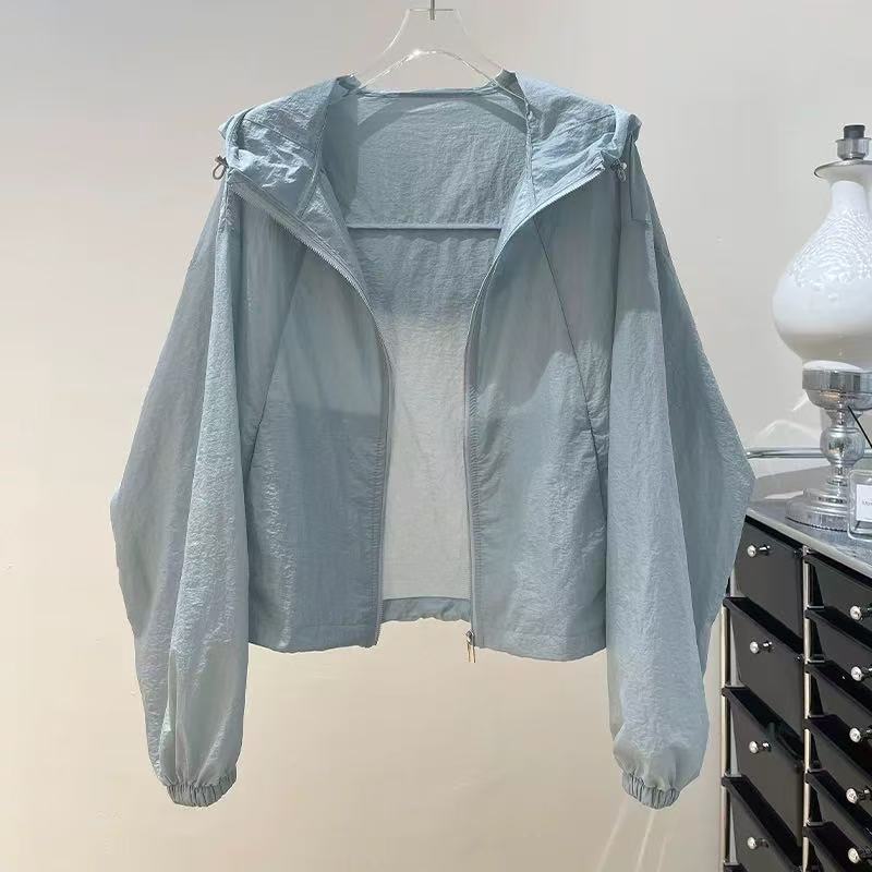 Women Hooded Sun Protection Windbreaker Jacket Thin Zipper Casual Commuter Coat