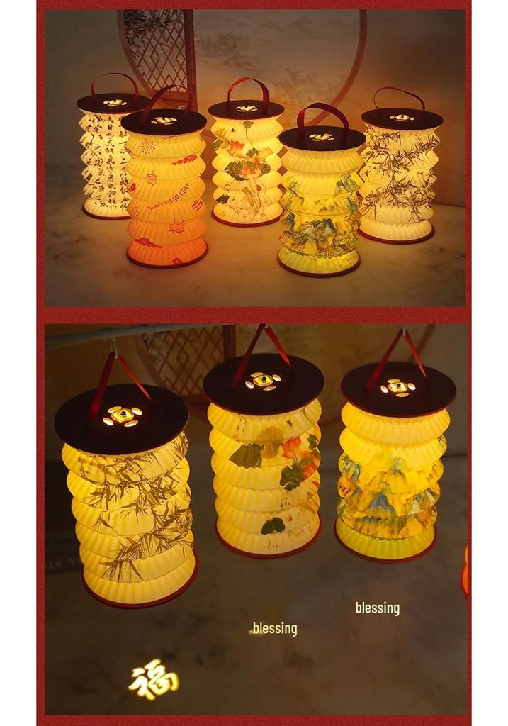Festive Handheld Luminous Projection Flower Lantern - Foldable Paper Lantern for Mid-Autumn Festival & New Year