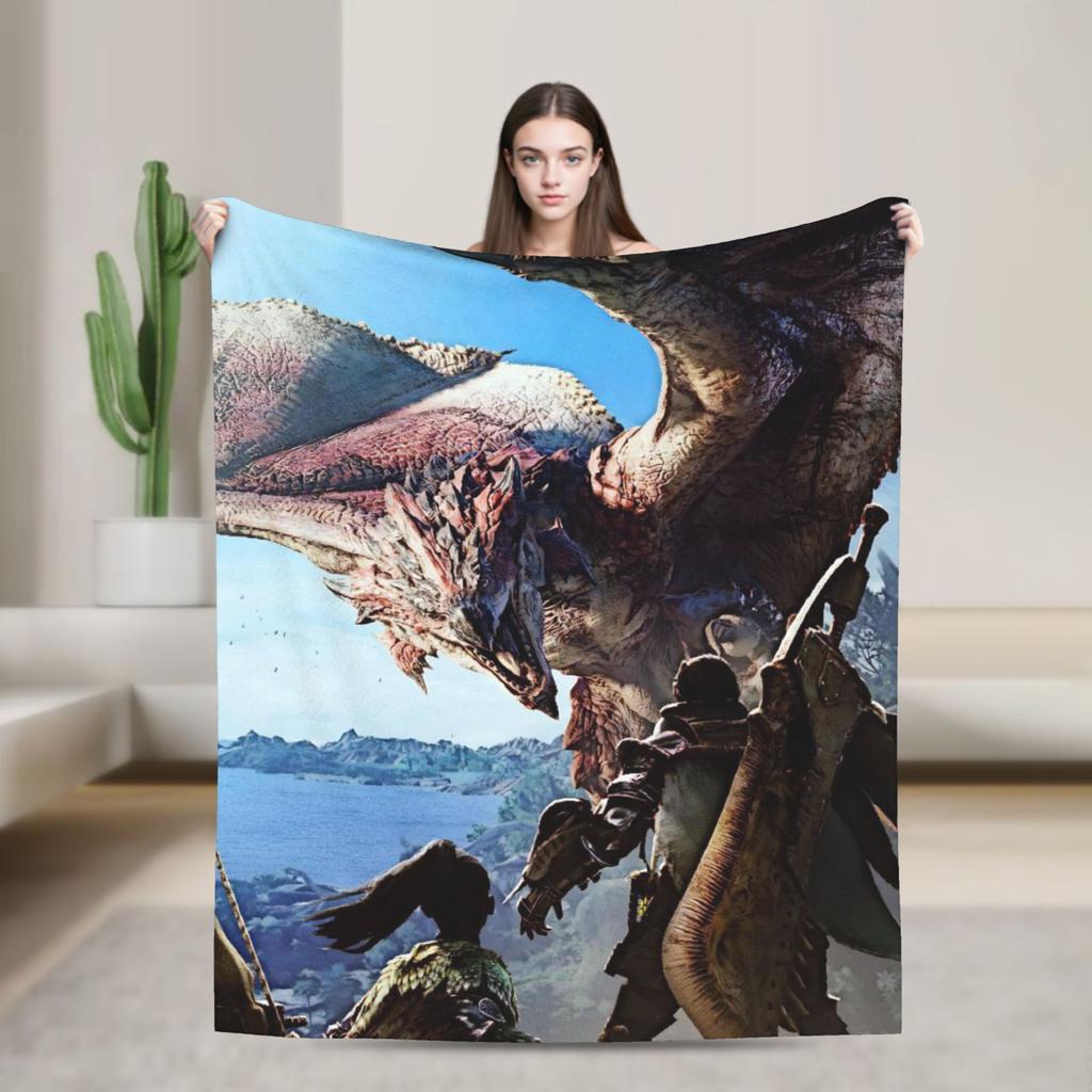 Monster Hunter Wilds Flannel Blanket Winter Soft Durable Throw Blanket for Couch Chair Fashion Bedspread Sofa Bed Cover