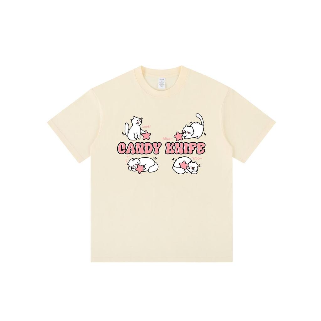 Unisex Chic Loose Fit Cat Graphic Short-Sleeve T-Shirt - Summer Style, Sweet and Versatile
