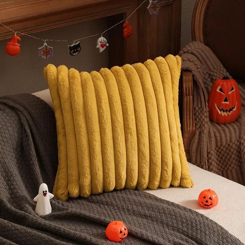 

Faux Rabbit Fur Cushion Cover Plush Pillow Cover Soft Fluffy Striped Cushion Cover Decorative Pillows Luxury Home Decor for Sofa 30x50cm жовтий