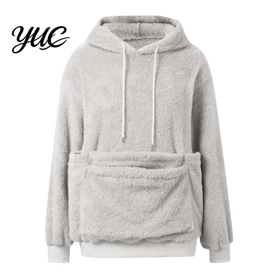 Casual Pet Lover Clothing Winter Pouch Hoodie, Women Fleece Sweatshirt with Large Front Pocket, Cat Long Sleeve Pullover Tops for Carrying Cats