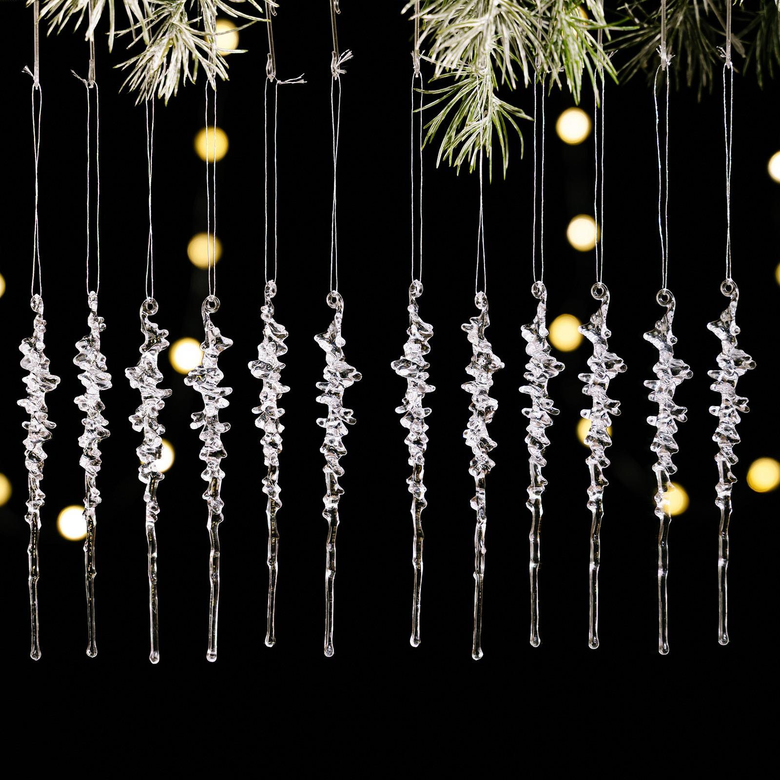 

12Pcs Christmas Icicle Ornaments Acrylic Hanging Decorations Realistic Ice Crystal Pendants for Holiday Gift Atmosphere
