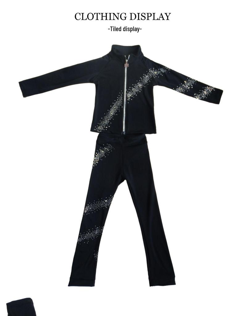 LIUHUO Children's Figure Skating Suit: Fashionable Black Diamond-Accent Pants and Training Costume