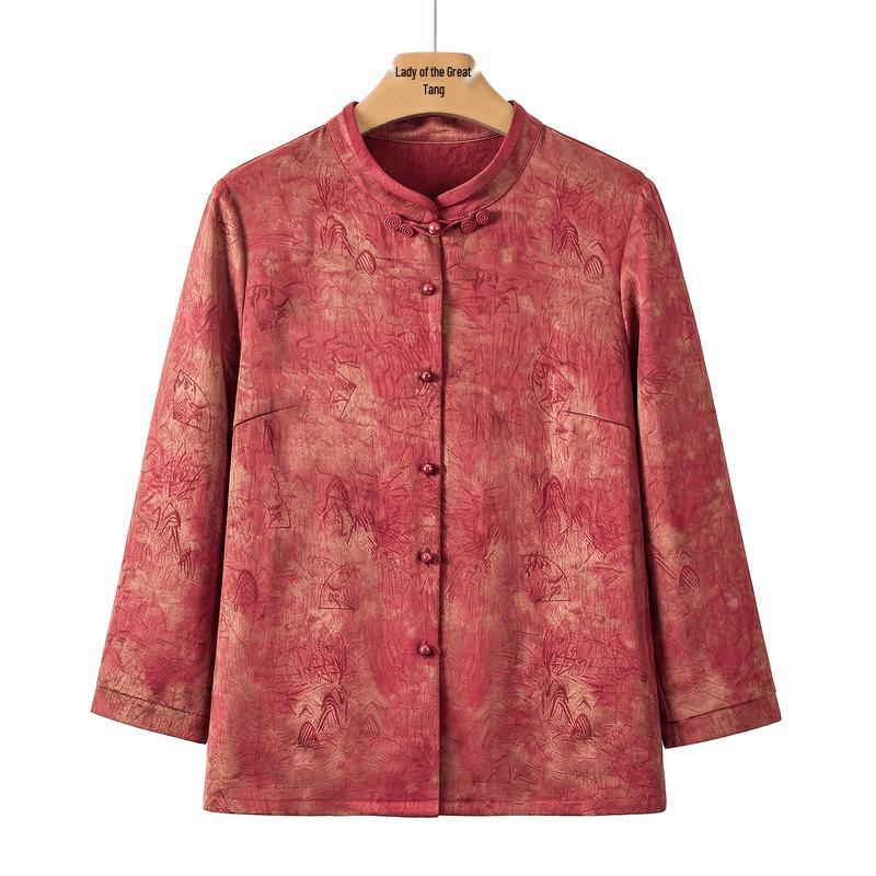 Yuzhaolin New Chinese Style Landscape Print Stand Collar Shirt 5XL