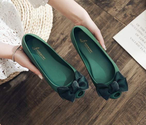 

Fashion Woman jelly shoes bow-knot wegdes slip on leisure moccasins peep toe sandals brief comfy summer femme all match sandalias mujer 7.5 зелёный