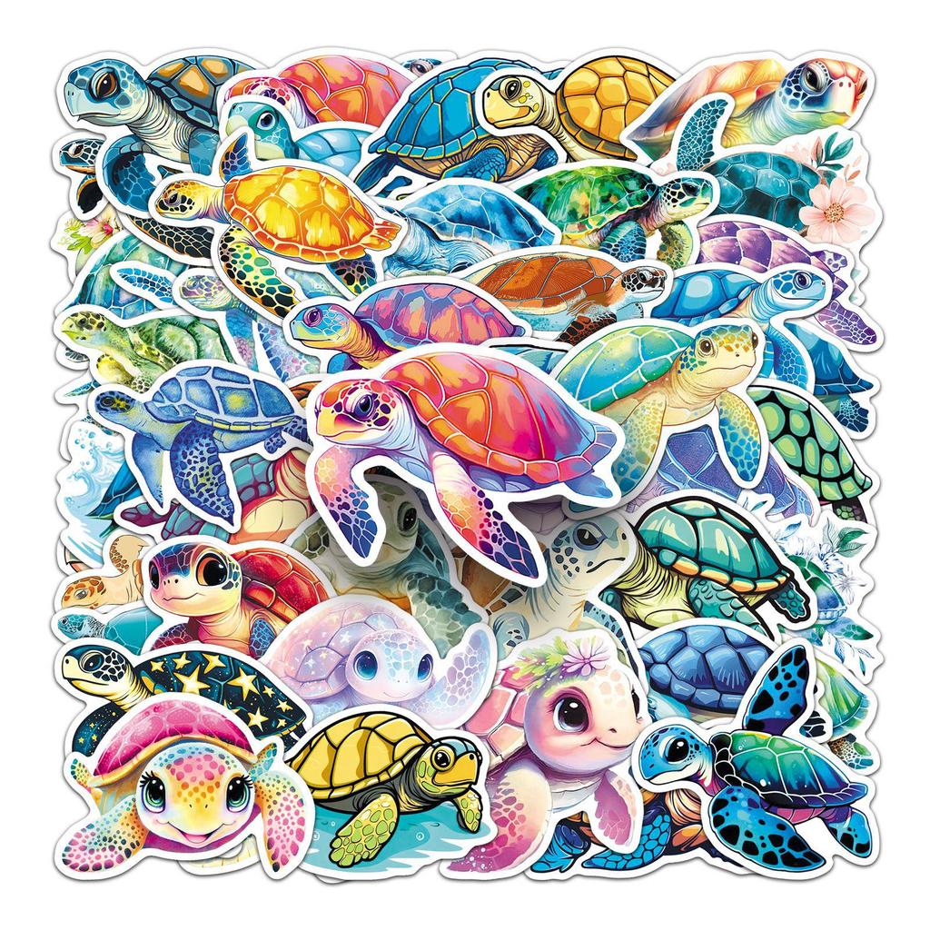 50pcs Waterproof Sea Turtle Marine Life Cartoon Stickers for Tablet, Earphones, Stationery