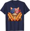 Funny Cat Hotdog 4th of July Patriotic USA Flag Men Women T-Shirt