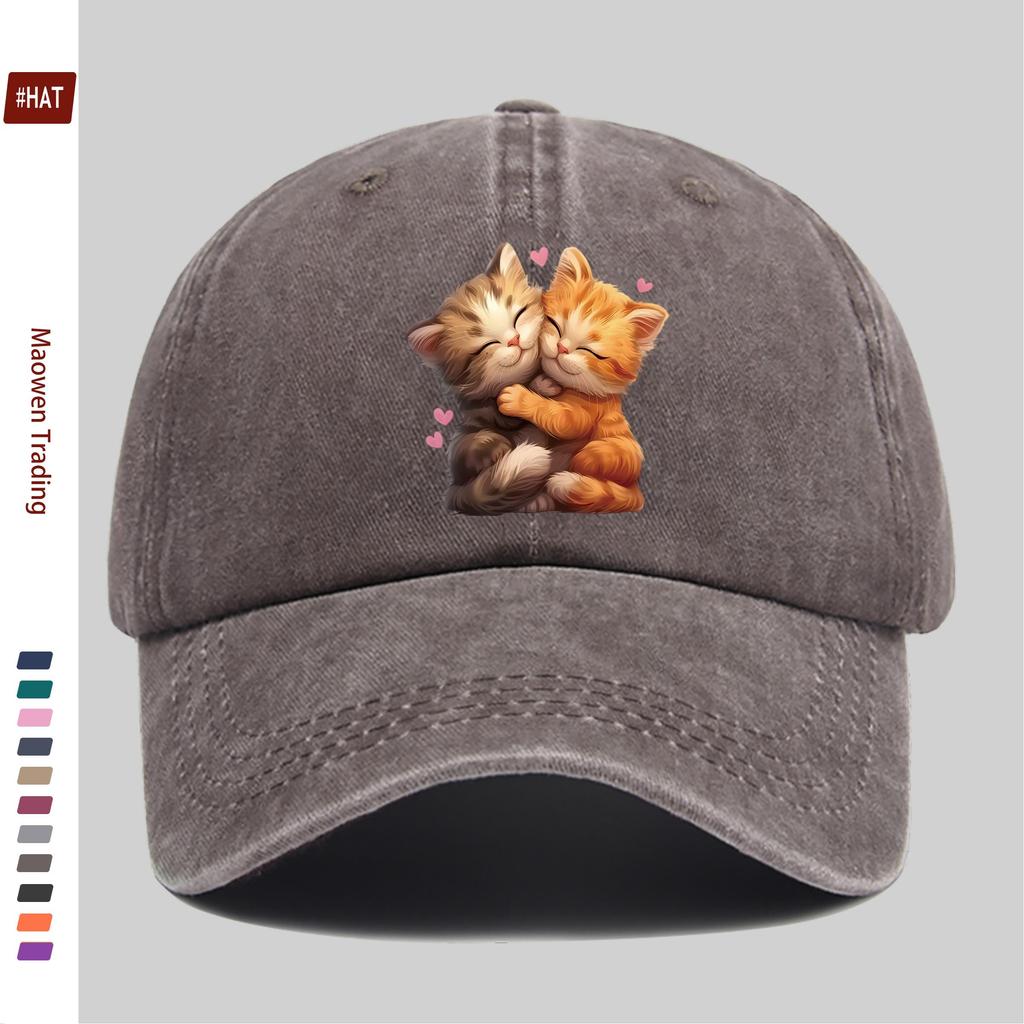 Pc Cute Hugging Kitten Print Baseball Cap with Heart Design Sun Hat Comfortable Lightweight Trucker Cap Adjustable Golf Hat A