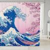 Feelyou Japanese Wave Bath Curtain for Boys Girls Fuji Mountain Shower Curtain Waterproof Japanese Style Bathroom Shower Curtain