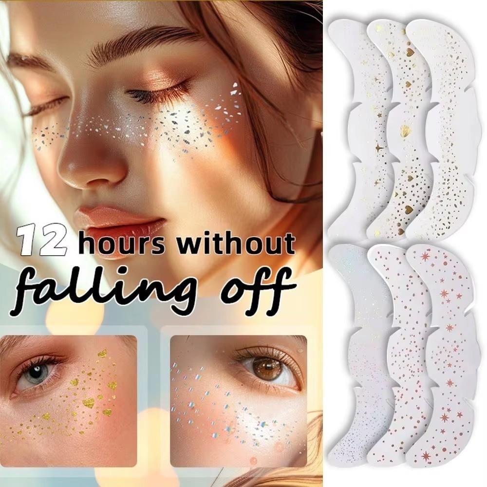 6pcs Waterproof Temporary Tattoo Glitter Makeup Patches Hot Stamping Face Makeup Disposable Use