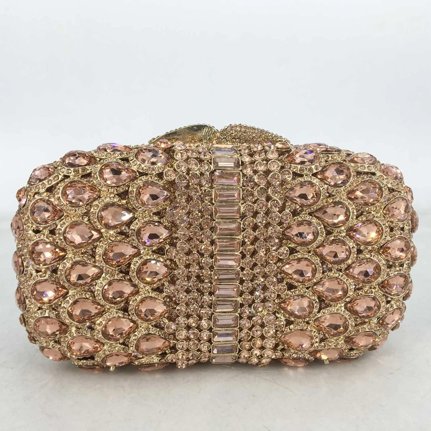 

Boutique De FGG Elegant Brown Women Crystal Evening Clutch Bags Wedding Party Rhinestone Clutch Minaudiere Handbags and Purses Mini Clutch